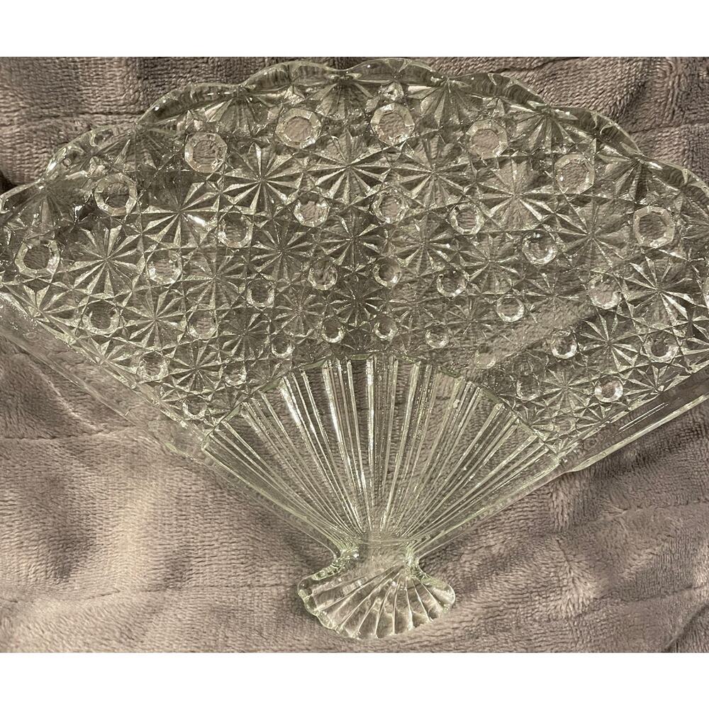 Vintage Glass Fan Shaped Relish Serving Dish Tray